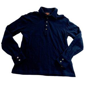 Tod's Wool Blend Long Sleeve Polo Shirt in Navy Blue